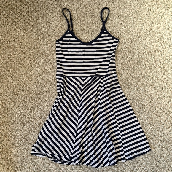 SO Navy Blue Striped Skater Dress size S - Picture 1 of 4